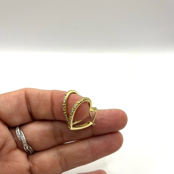 Heart Outline Earrings Gold Plated with Pave Rhinestones Pierced Earrings Love - Picture 5 of 9